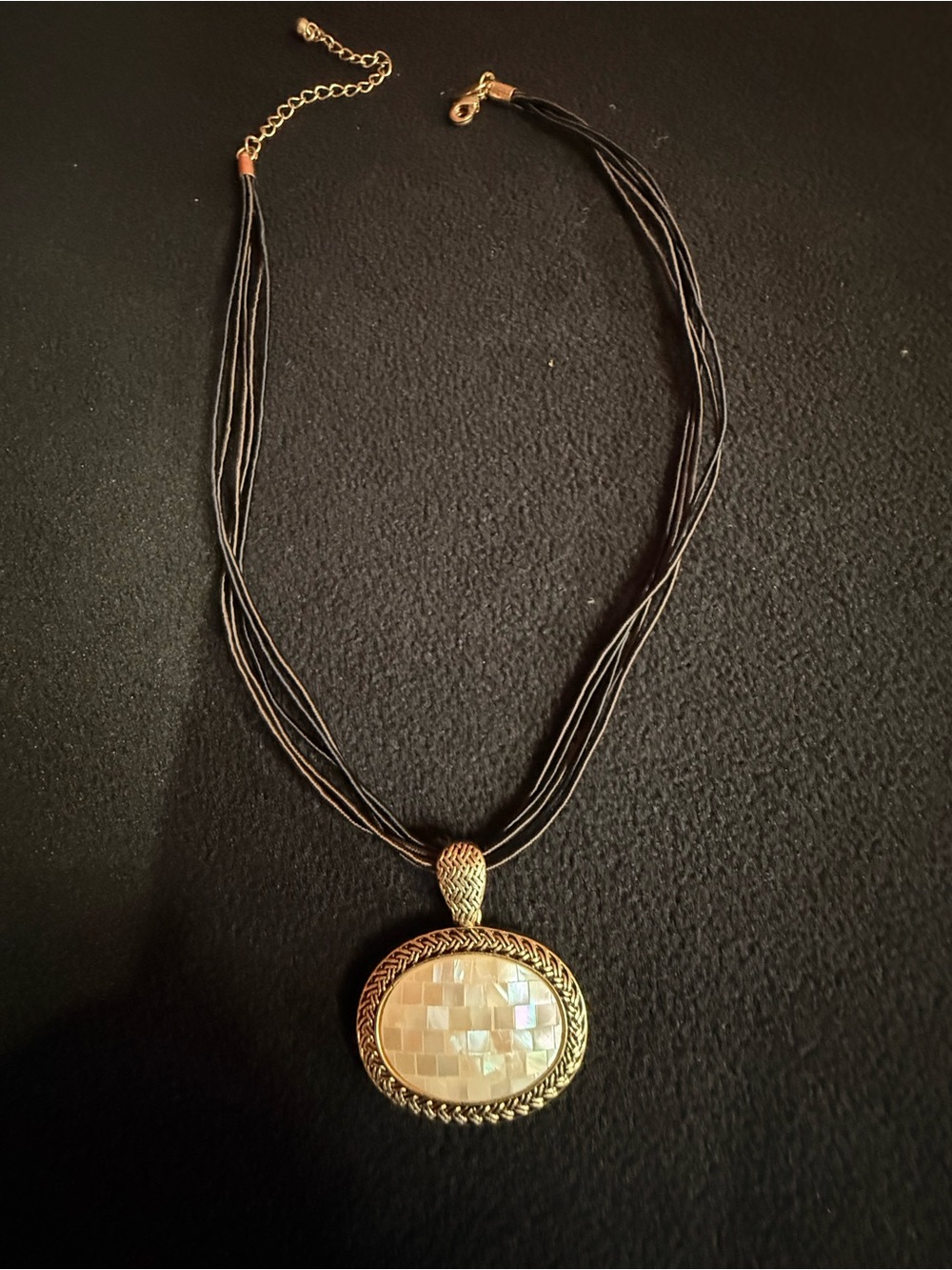 Lia Sophia Mother of Pearl Mosaic Pendant Multi-Strand Cord Necklace